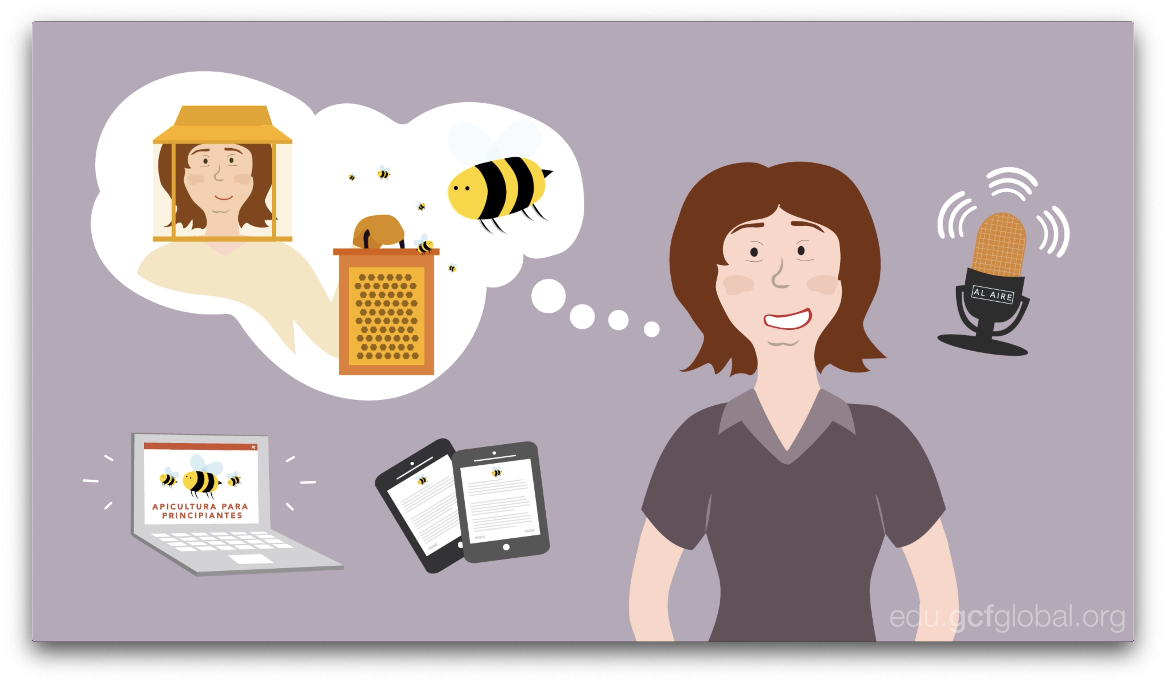 Imagen de una mujer imaginando un futuro como apicultora.